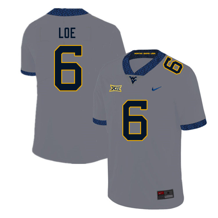 NCAA Men's Exree Loe West Virginia Mountaineers Gray #6 Nike Stitched Football College Authentic Jersey TU23T46BI